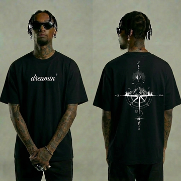 Dreamin’ Mountain Compass Graphic T-Shirt – Black Streetwear Tee