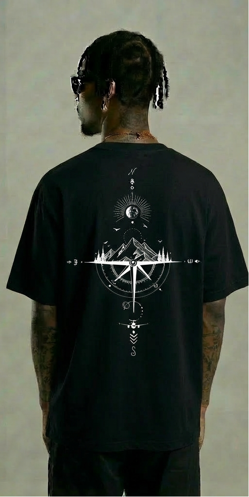 Dreamin’ Mountain Compass Graphic T-Shirt – Black Streetwear Tee