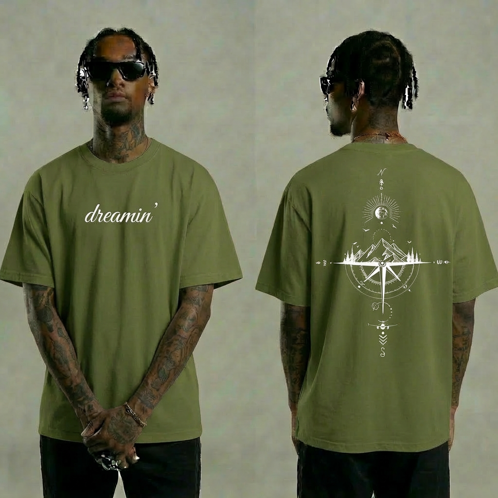 Dreamin' Mountain Compass Graphic T-Shirt - Green