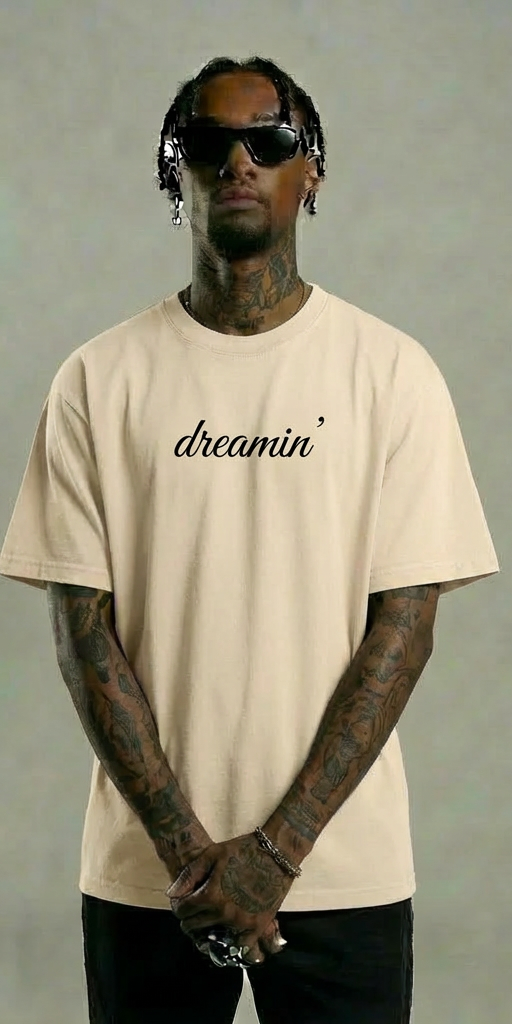 Dreamin’ Mountain Compass Graphic T-Shirt – Beige Streetwear Tee