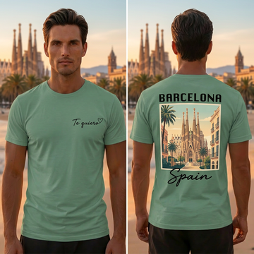 Barcelona Graphic Green T-Shirt – Trendy Summer Travel Shirt Spain