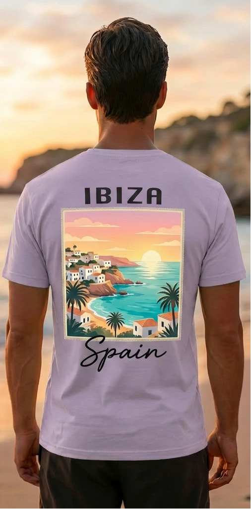 Ibiza Travel T-Shirt – Premium Light Purple Summer Shirt Spain