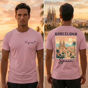 Barcelona Graphic Pink T-Shirt – Trendy Summer Travel Shirt Spain
