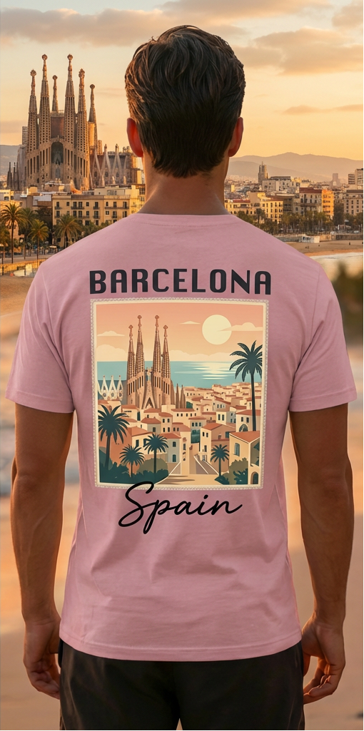 Barcelona Graphic Pink T-Shirt – Trendy Summer Travel Shirt Spain