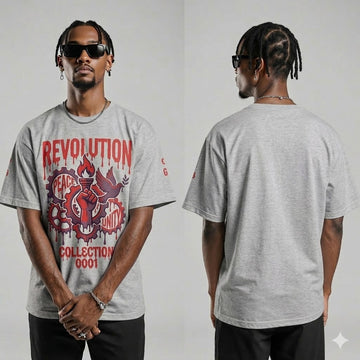 Revolution Graphic Gray T-Shirt – Urban Streetwear Unity Peace Tee
