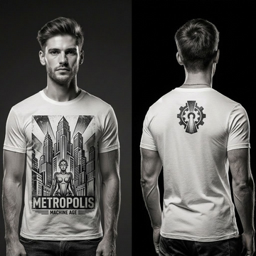 Men’s Metropolis Graphic T-Shirt – Retro Futuristic Machine Age Sci-Fi Tee Streetwear