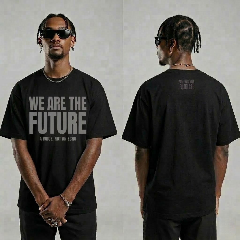 We Are The Future Graphic Tee - Black shirt, Grey text
