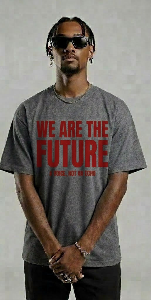 We Are The Future Red Text Grey T-Shirt – Streetwear Graphic Tee