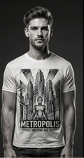 Men’s Metropolis Graphic T-Shirt – Retro Futuristic Machine Age Sci-Fi Tee Streetwear