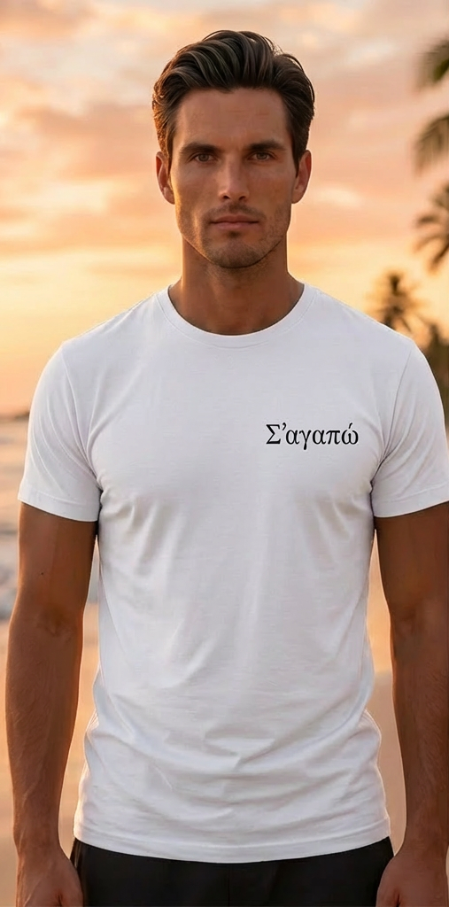 Greek Santorini White T-Shirt – Summer Travel Graphic Tee for Men