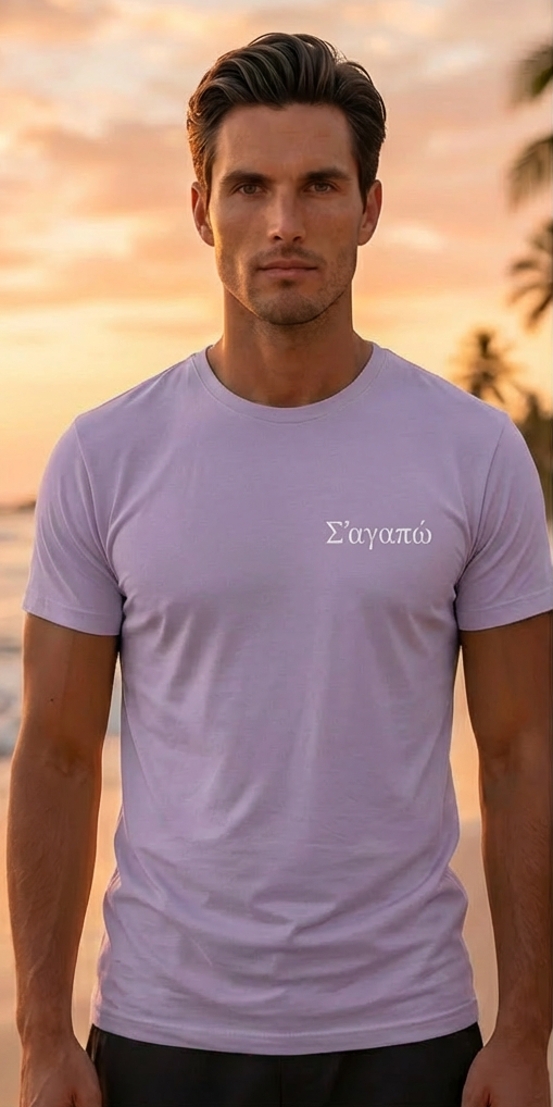 Greek Santorini Violet T-Shirt – Summer Travel Graphic Tee for Men