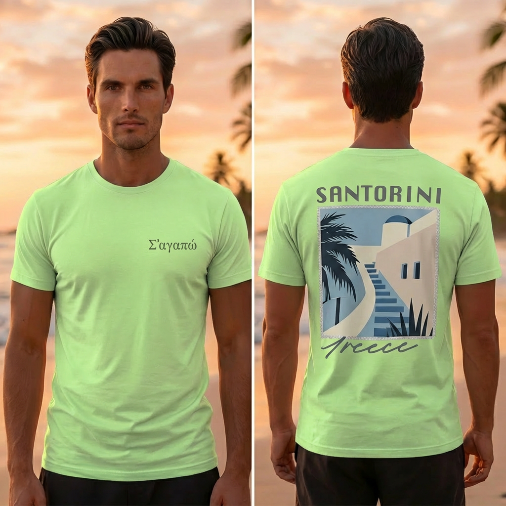 Greek Santorini T-Shirt - Light Green