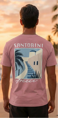 Greek Santorini Pink T-Shirt – Summer Travel Graphic Tee for Men
