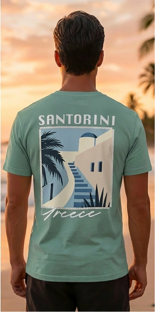 Greek Santorini T-Shirt – Summer Travel Graphic Tee for Men